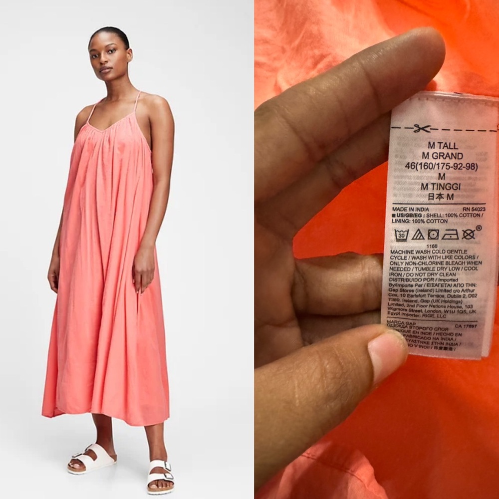 GAP tie back cami maxi dress coral pink size Medium